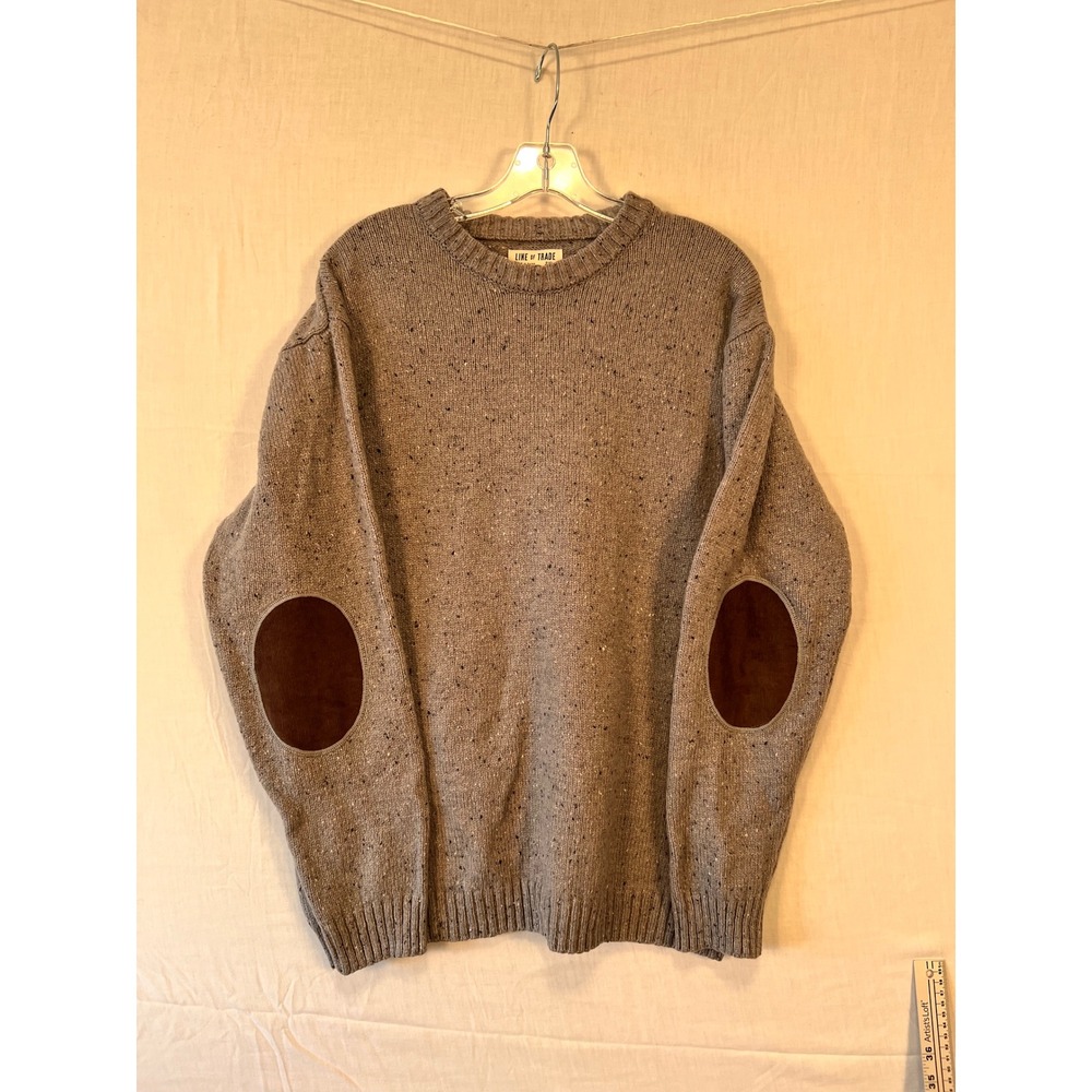 Line of Trade Mens 2XL Donegal Wool Blend Sweater Elbow Patches gray Speckled